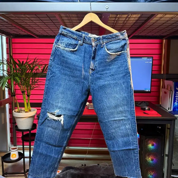 [BUNJANG] ZARA Wide Fit Medium Blue Crop Denim Jeans (Size 31) / 자라 와이드 핏 미디엄 블루 크롭 데님 (31 / 미착용)
