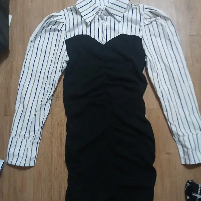 [BUNJANG] Stripe Shirt Mini Dress with Bustier / 스트라이프 셔츠 저지셔링 원피스/44.55추천