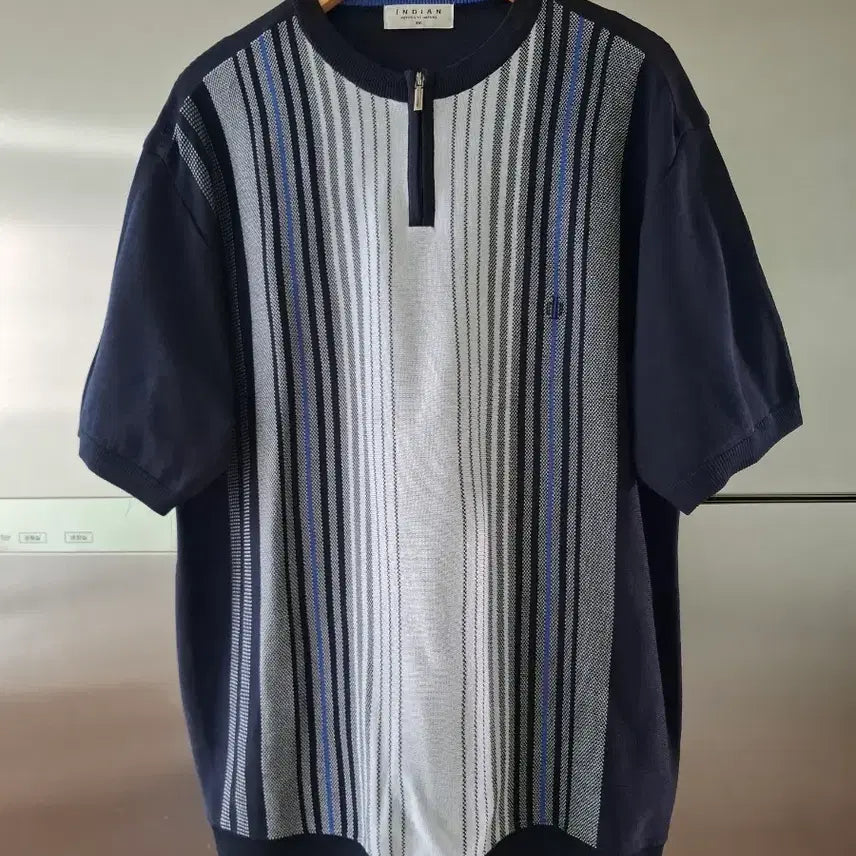 [BUNJANG] Indian Short Sleeve Knit Navy Stripe / 인디안 반팔 니트 네이비 스트라이프