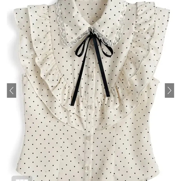 [BUNJANG] Grl Ribbon Tie Dot Blouse / 구매)) Grl 그레일 리본타이 도트 블라우스 구매 아이라이프 ilife