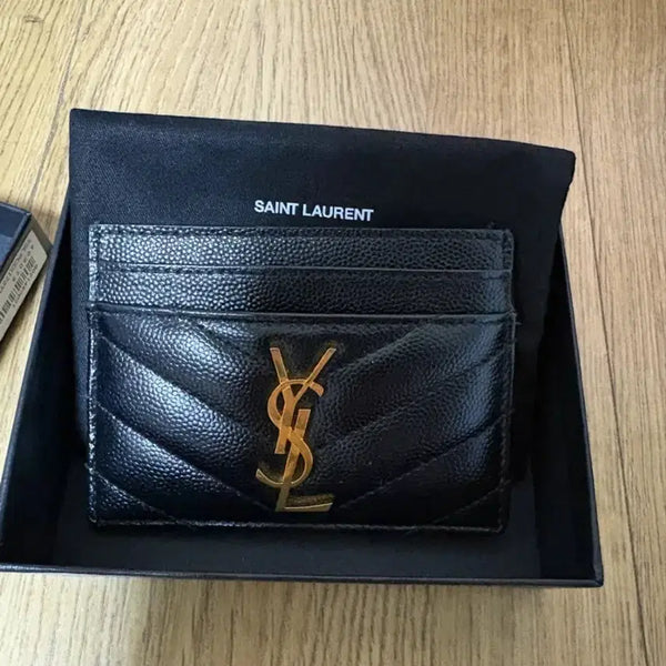 [BUNJANG] Yves Saint Laurent Black Gold-Tone Card Holder / 입생로랑 카드지갑 블랙 금장