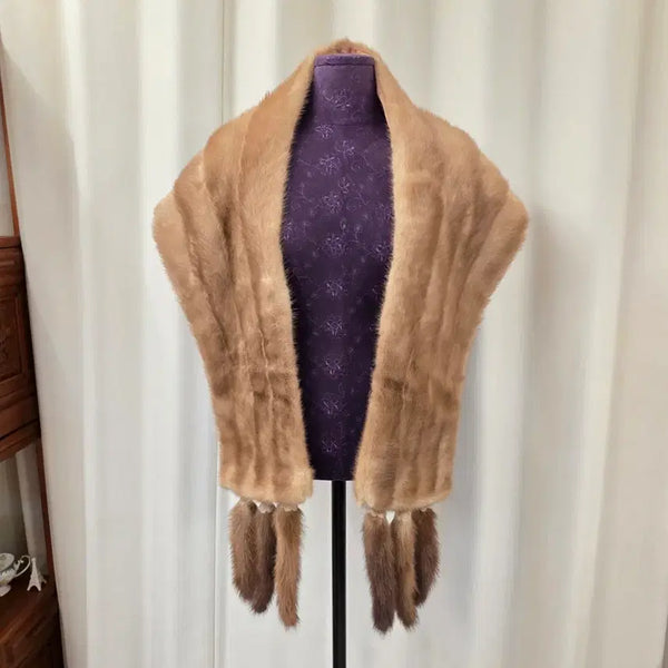 [BUNJANG] Saga Mink Real Mink Shawl Muffler with Tassels / 사가밍크 숄 머플러