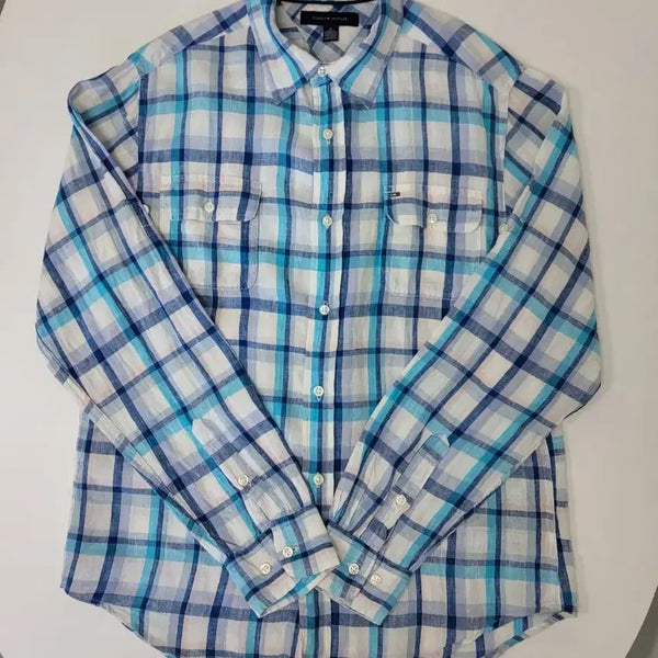 [BUNJANG] Tommy Hilfiger Linen Check Shirt - Size M / 타미  린넨체크 셔츠 M