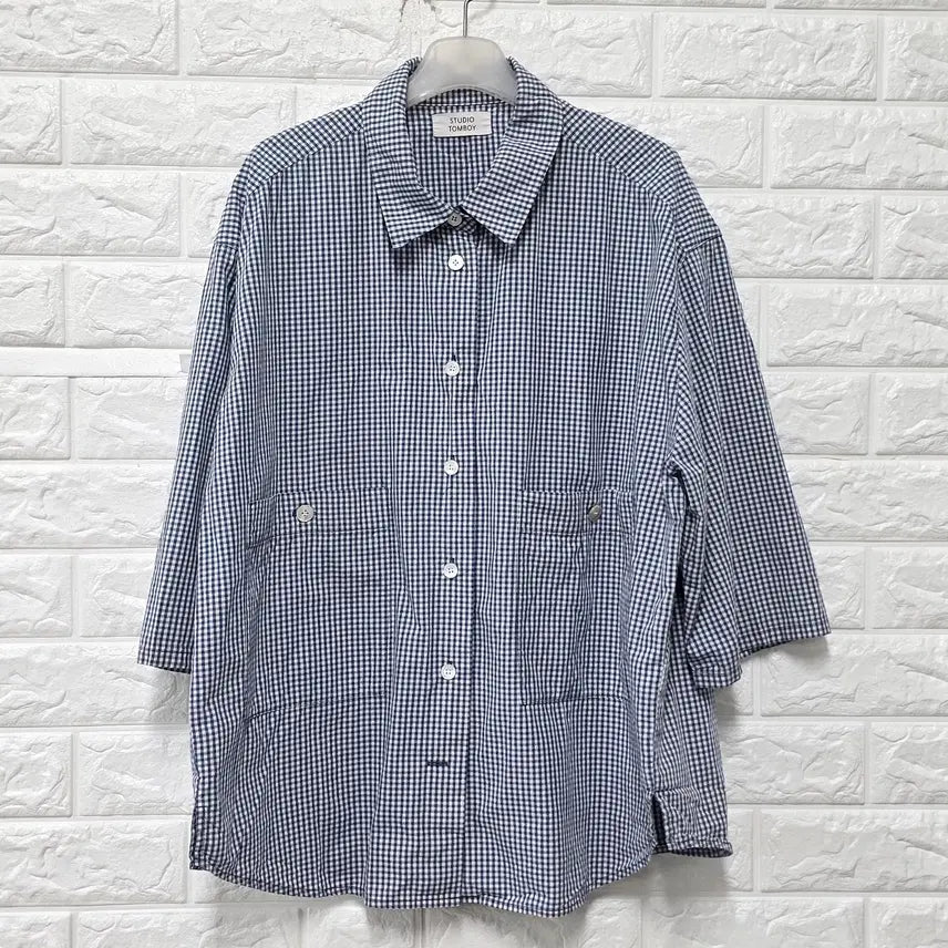 [BUNJANG] Studio Tomboy Check Short Sleeve Shirt Blouse / M 스튜디오톰보이 체크 반팔 셔츠 블라우스 E527