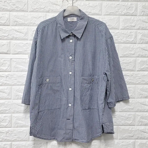 [BUNJANG] Studio Tomboy Check Short Sleeve Shirt Blouse / M 스튜디오톰보이 체크 반팔 셔츠 블라우스 E527