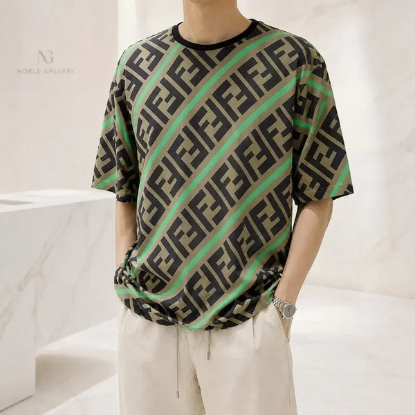 [BUNJANG] Fendi FF Logo Short Sleeve T-Shirt Brown/Green XXL / [정품/한정판] 펜디 FF 로고 반팔 티셔츠 XXL / 110