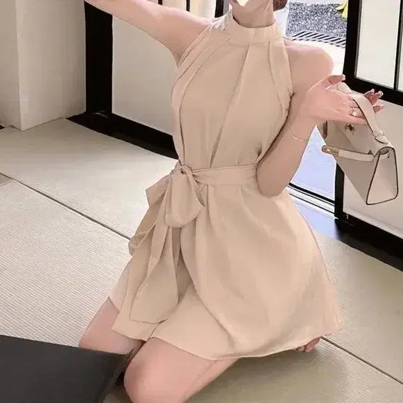 [BUNJANG] Halterneck Belted Mini Dress / (새상품) 홀터넥 벨티 미니 원피스