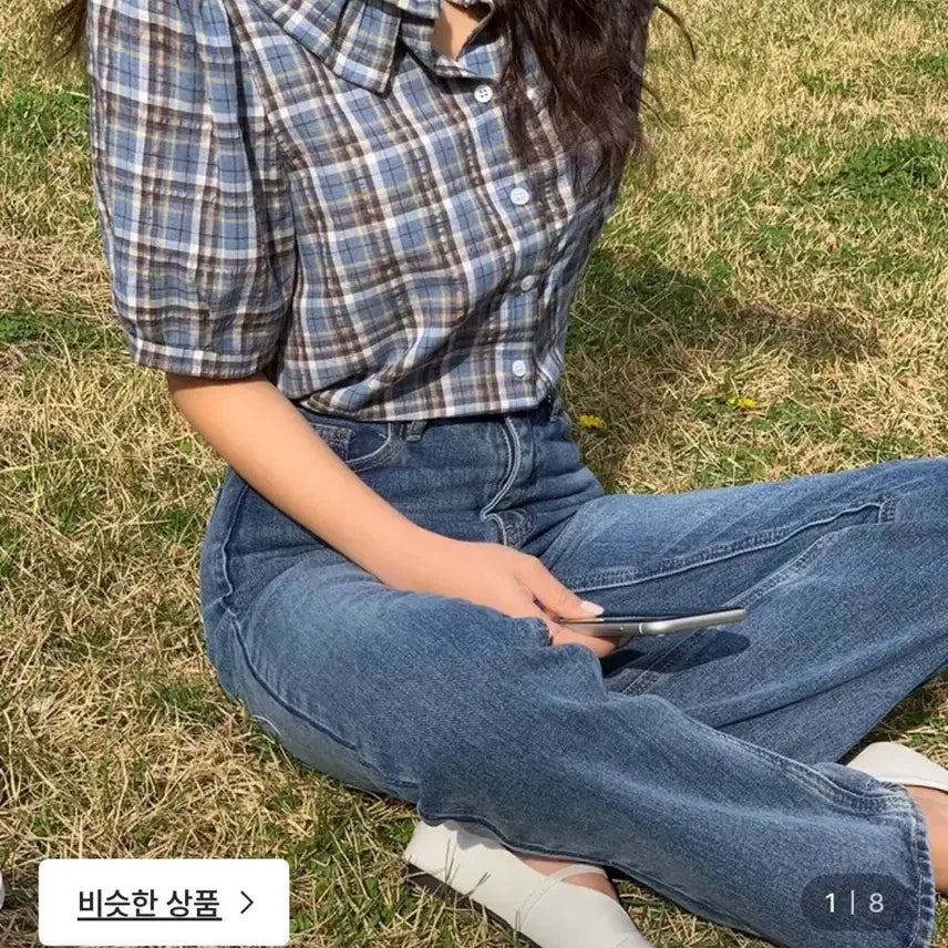 [BUNJANG] Zigzag K-Club Checkered Blouse / 지그재그 케이클럽 체크 블라우스