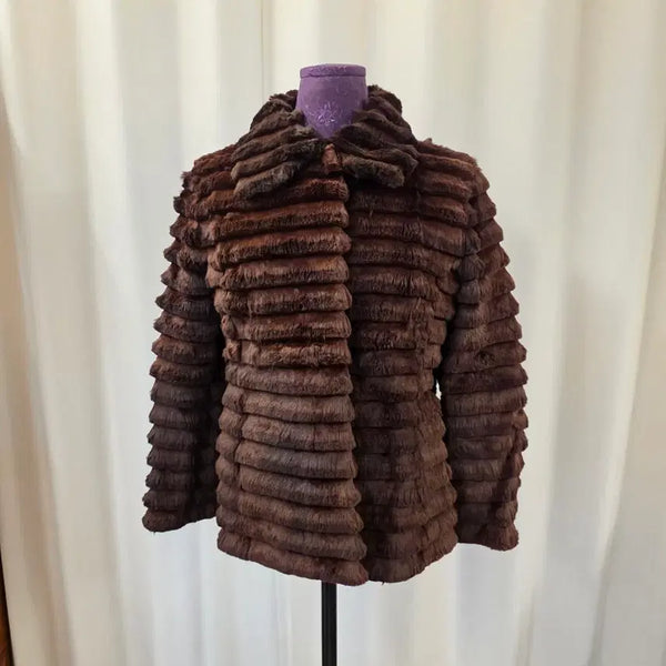 [BUNJANG] PermaStone Brown Horizontal Fur Jacket / 고급스러운 브라운 호리젠탈 퍼 재킷