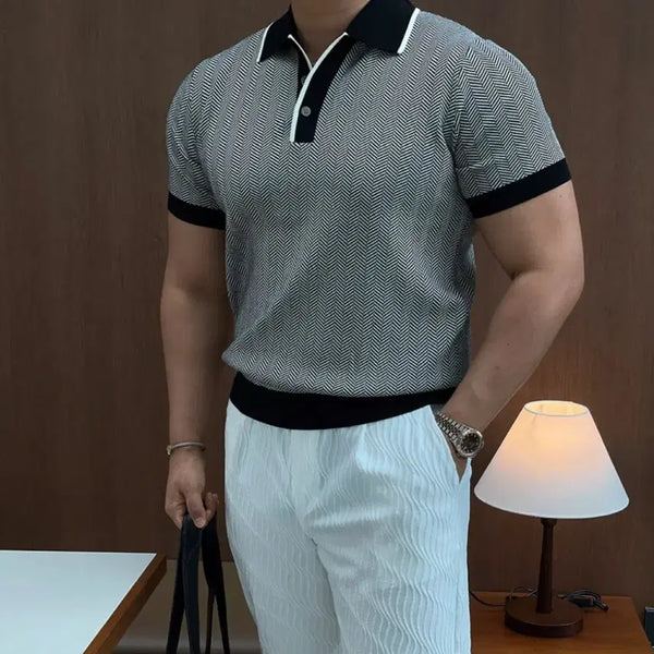 [BUNJANG] Herringbone Pattern Collar T-Shirt / 카라 반팔티