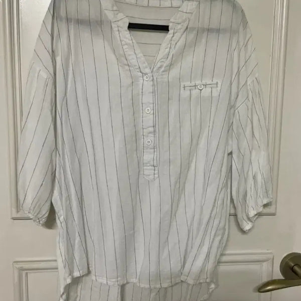 [BUNJANG] White Striped Shirt / 화이트 스트라이프 셔츠