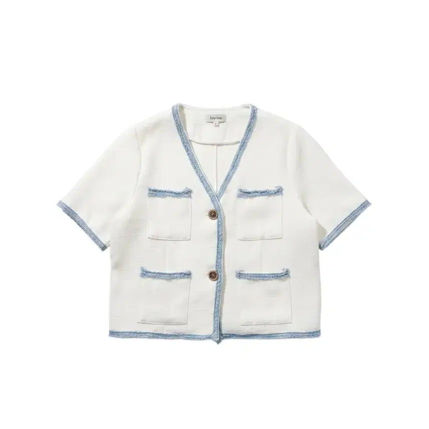 [BUNJANG] Women's White V-Neck Short Sleeve Jacket / 여성F/ 화이트 브이넥 반팔자켓 37-141