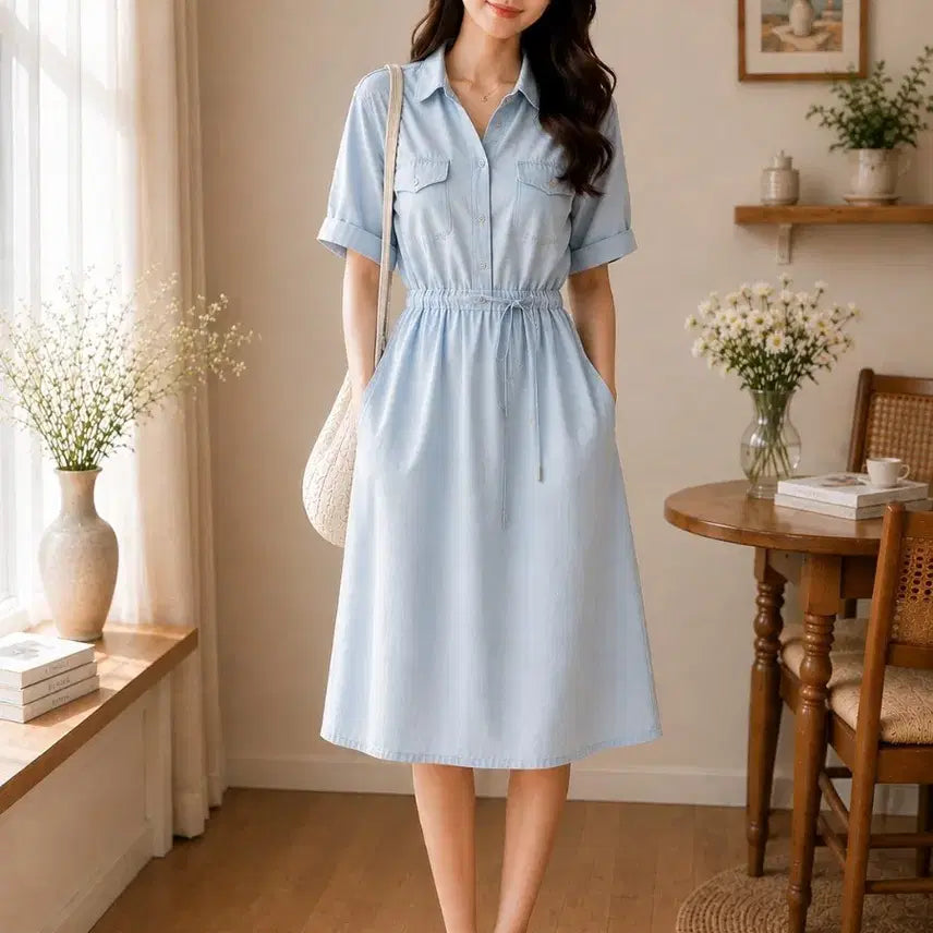 [BUNJANG] Light Blue Denim Shirt Dress / 연청색 셔츠 원피스