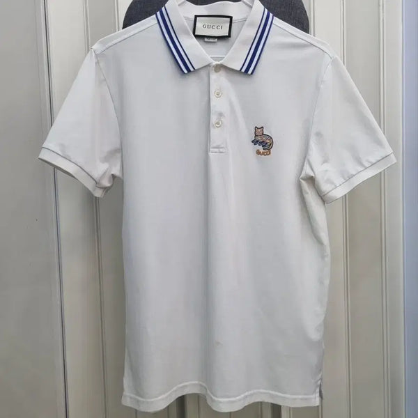 [BUNJANG] Gucci Cat Embroidery Polo Shirt White / 구찌 고양이 자수 카라티 화이트