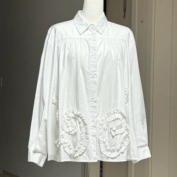 [BUNJANG] Cmcube White Frill Cotton Blouse / Cmcube 흰색 프릴 코튼 블라우스