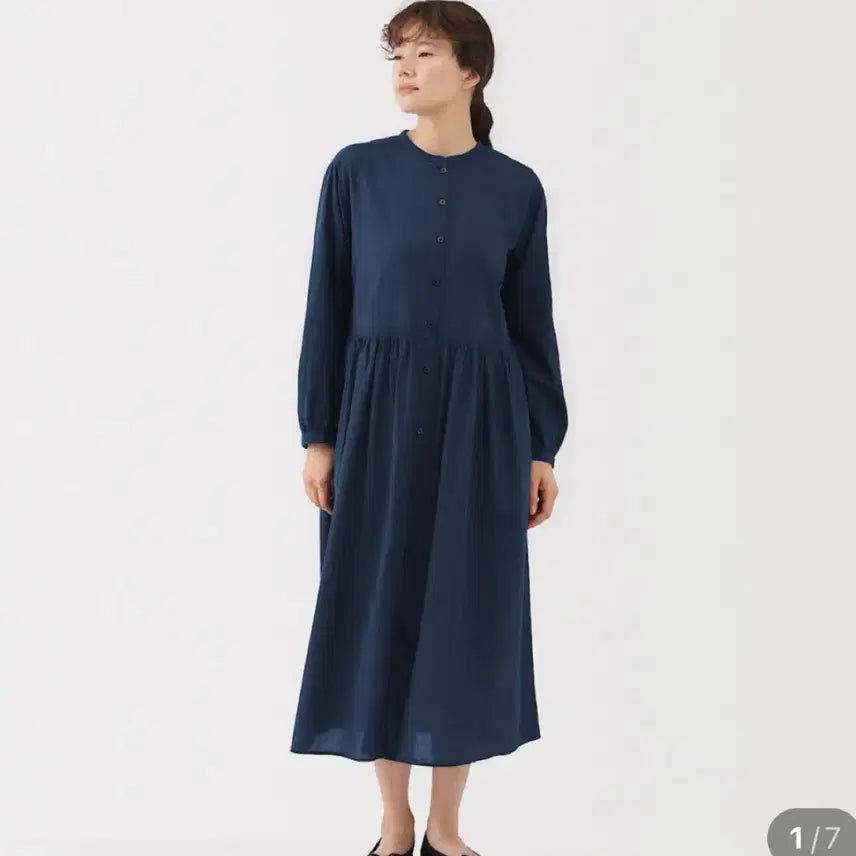 [BUNJANG] Muji Cotton Gauze Dress Indigo / 무인양품 면보일 원피스 인디고