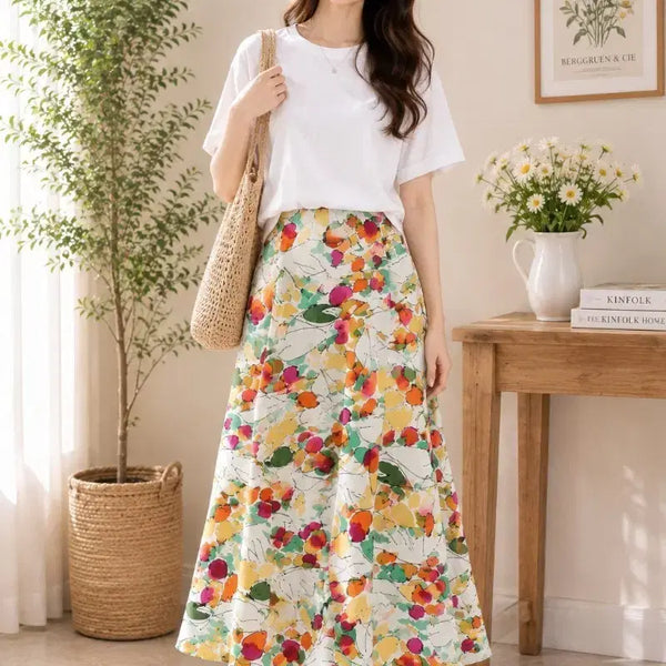[BUNJANG] Floral Print A-Line Long Skirt / 꽃무늬 롱 스커트