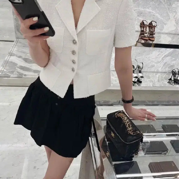 [BUNJANG] The Lourant Summer White Tweed Short-Sleeve Jacket M / 더로랑 썸머 화이트 트위드 반팔 자켓 m