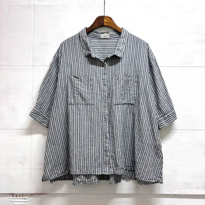 [BUNJANG] Samansa Mos2 Linen Cotton Stripe Blouse / samansa mos2 사만사모스 린넨 코튼 스트라이프 블라우스 F JPN