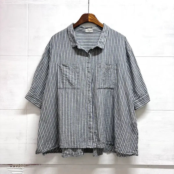 [BUNJANG] Samansa Mos2 Linen Cotton Stripe Blouse / samansa mos2 사만사모스 린넨 코튼 스트라이프 블라우스 F JPN