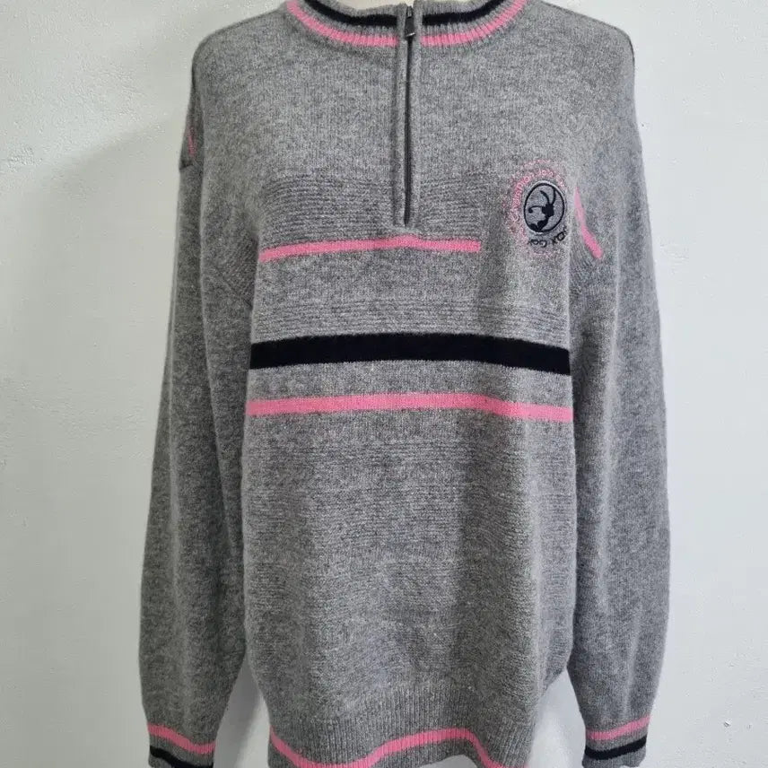 [BUNJANG] JANDIRO Golf Wear Women's Knit Sweater - Gray & Pink Color Block / 잔디로 골프웨어 니트 스웨터 회색 핑크 배색