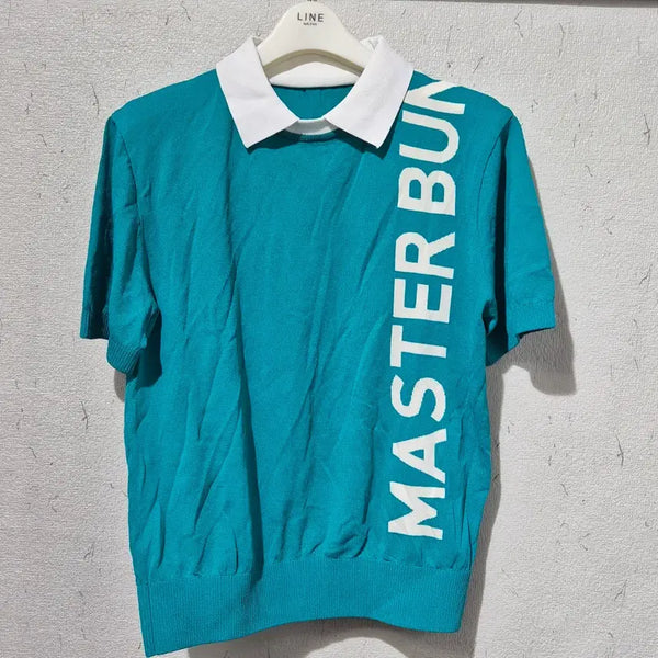 [BUNJANG] Master Bunny Short-Sleeve Polo Knit T-Shirt / 마스터바니 반팔 카라 니트 티셔츠 청록색