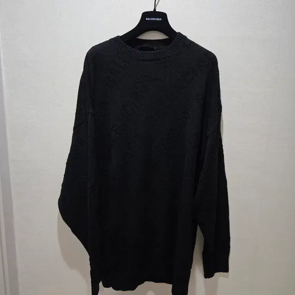 [BUNJANG] Balenciaga Black Multi-Logo Knit Sweater Oversized Fit / 발렌시아가 블랙 멀티로고 니트 S 오버핏