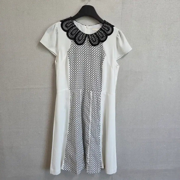 [BUNJANG] YEBIN Style Women's Color Block Short Sleeve Midi Dress / ysb 여성 러블리 카라 배색 반팔 마 미디 원피스 66 JJ3326