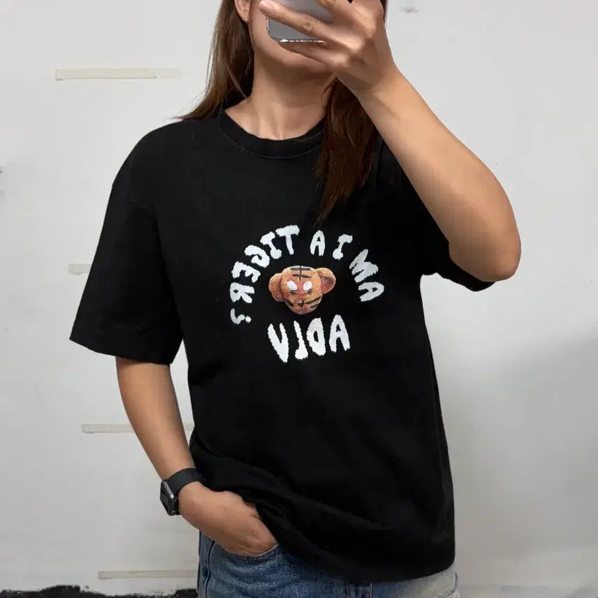 [BUNJANG] ACMEDRIVE Tiger Teddy Bear T-Shirt Black / 아크메드라비 타이거 테디베어 반팔 티셔츠 블랙