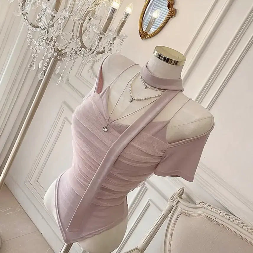 [BUNJANG] Ablley Shirring Chiffon Blouse Pink / 에이블리 여리여리 쉬폰 셔링 블라우스 핑크