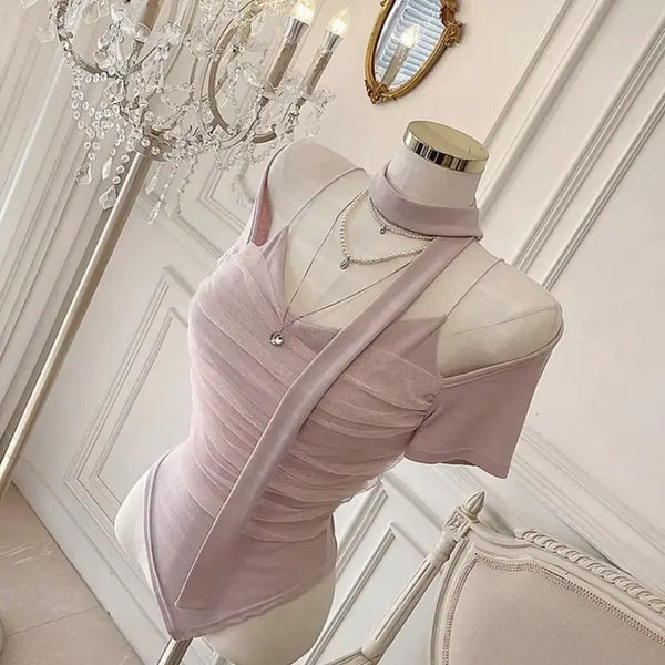 [BUNJANG] Ablley Shirring Chiffon Blouse Pink / 에이블리 여리여리 쉬폰 셔링 블라우스 핑크