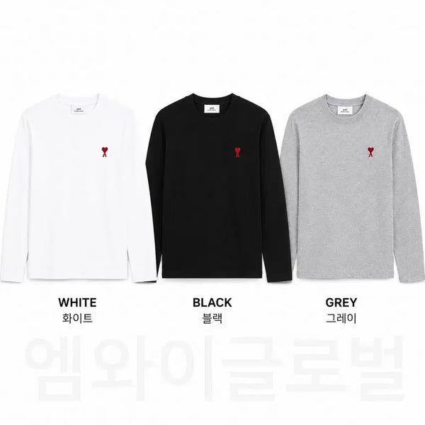 [BUNJANG] Ami Red Heart Long Sleeve T-Shirt / QR정품/무료배송) 아미 레드하트 롱슬리브 , 블랙 그레이 화이트