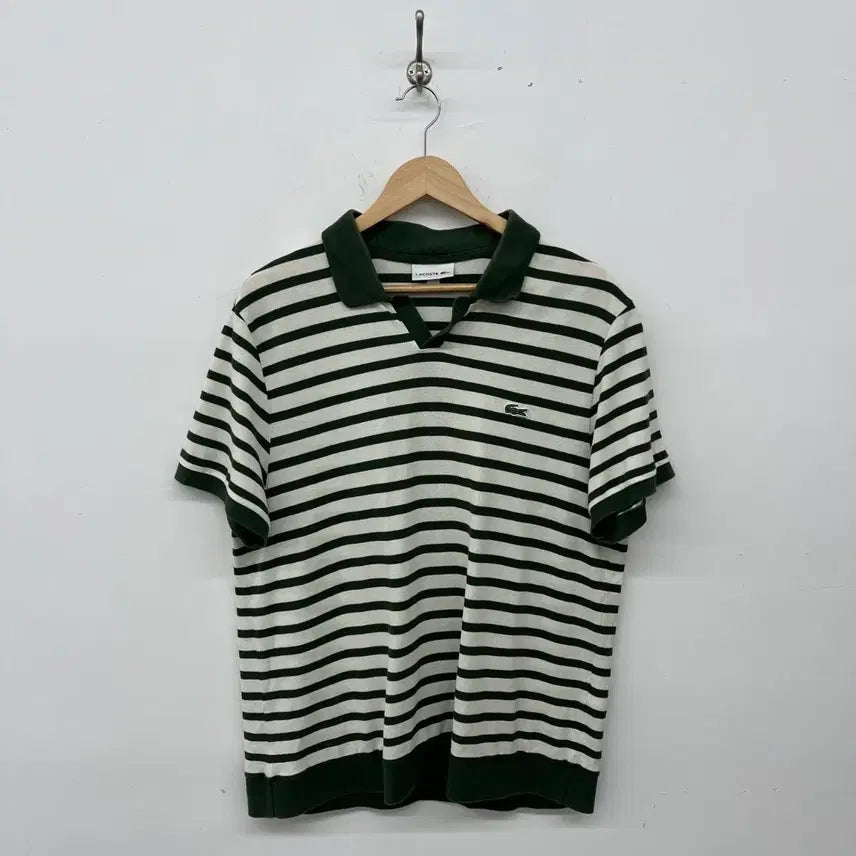 [BUNJANG] Lacoste Striped Collar Knit T-Shirt Green XL / 라코스테 단가라 카라 니트 티셔츠 그린 여XL