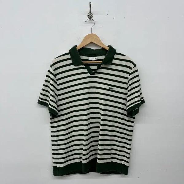 [BUNJANG] Lacoste Striped Collar Knit T-Shirt Green XL / 라코스테 단가라 카라 니트 티셔츠 그린 여XL