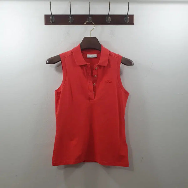 [BUNJANG] Lacoste Women's Sleeveless Polo Shirt (Hot Pink, Size 34) / 34 라코스테 여성 핫핑크 민소매 카라 나시 티셔츠