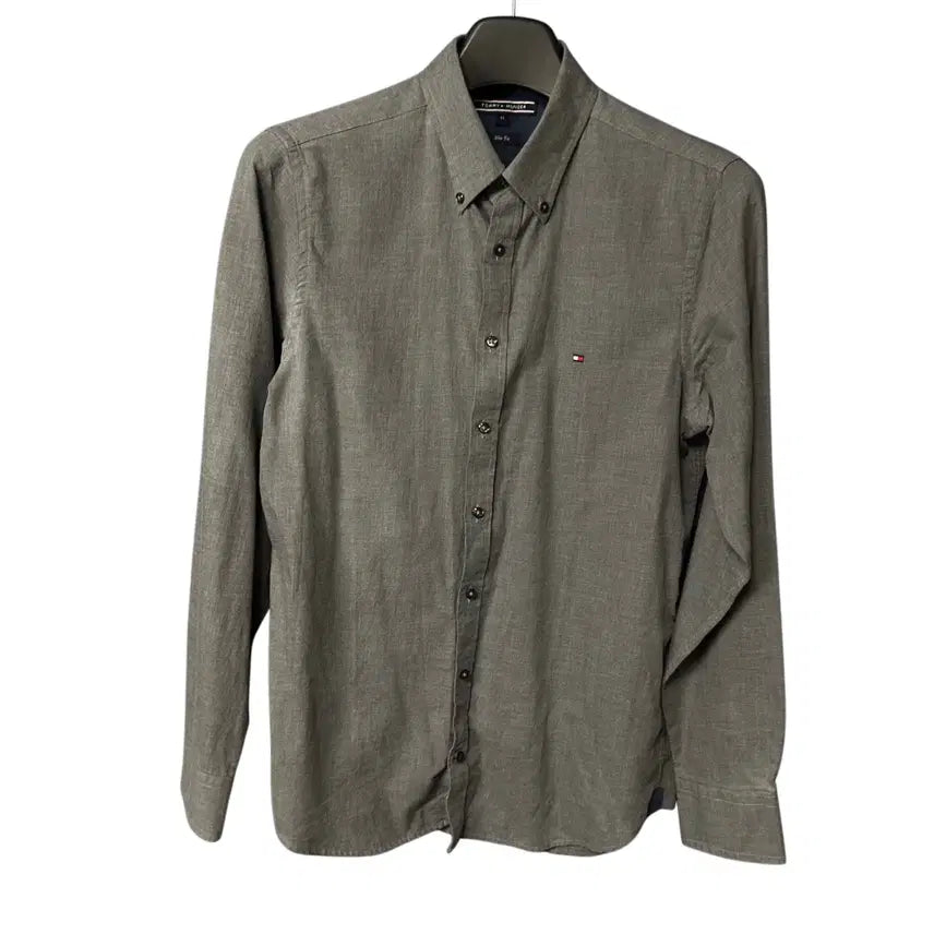 [BUNJANG] Tommy Hilfiger Logo Charcoal Slim Fit Shirt / M 타미힐피거 로고 차콜 슬림 셔츠