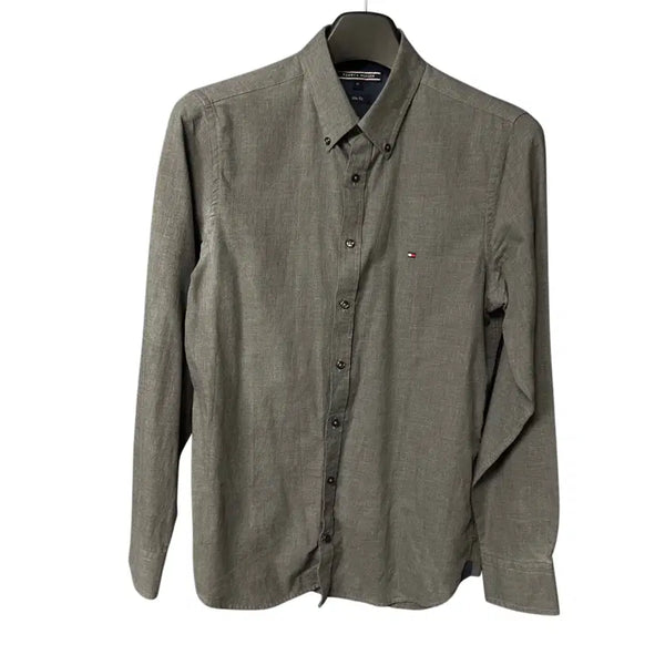 [BUNJANG] Tommy Hilfiger Logo Charcoal Slim Fit Shirt / M 타미힐피거 로고 차콜 슬림 셔츠
