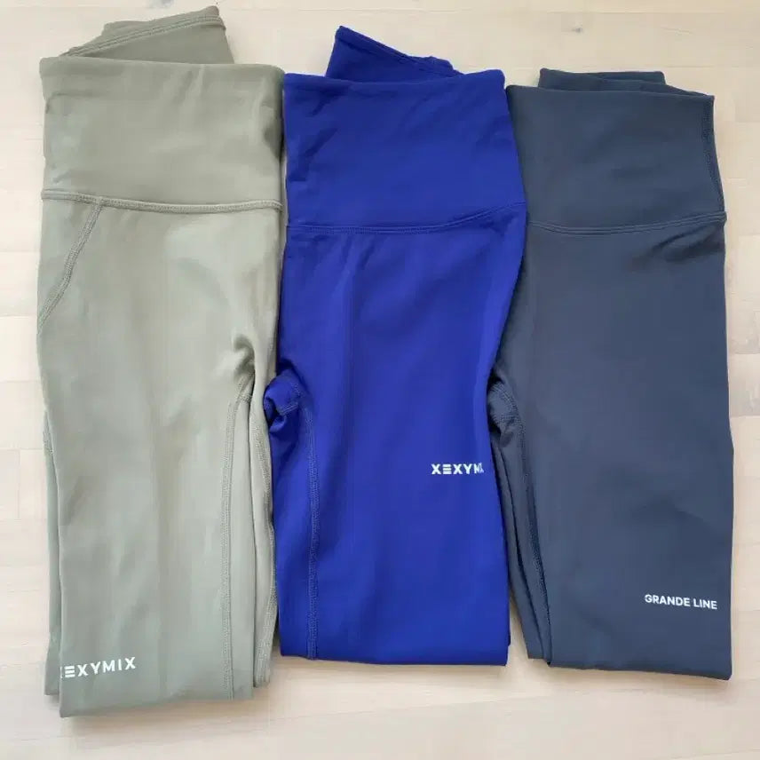 [BUNJANG] Xexymix Grande Line Leggings Set (Charcoal/Blue/Khaki) / 젝시믹스 그란데라인 레깅스 M 3종 세트 (챠콜/블루/카키)