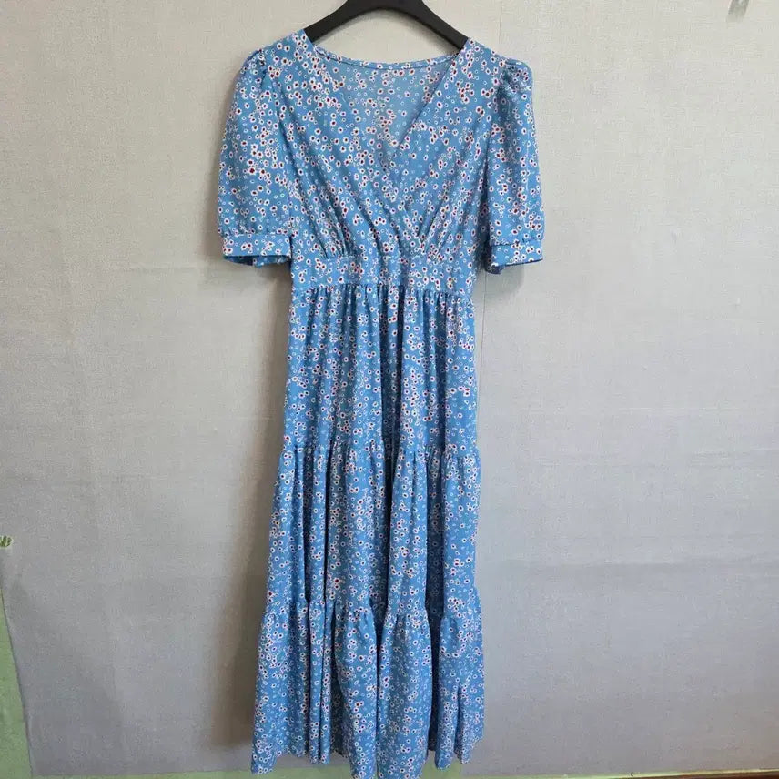 [BUNJANG] Women's Wrap Design Floral Short-Sleeve Long Dress / 여성 랩 디자인 플로럴 반팔 롱 원피스 F JJ3332