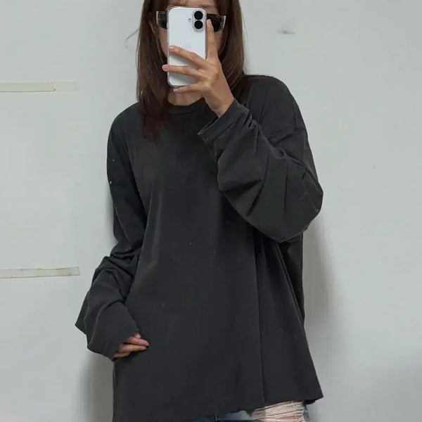 [BUNJANG] Recto Overlay Long Sleeve T-Shirt Charcoal Grey / 렉토 오버레이 롱슬리브 티셔츠 차콜 그레이