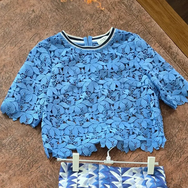 [BUNJANG] Sandro Lace Blouse - Blue / 산드로 레이스 블라우스 블루
