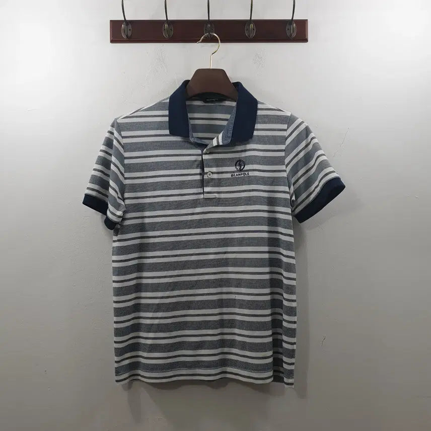 [BUNJANG] Beanpole Men's Blue Stripe Short-Sleeve Polo T-Shirt (L) / L 빈폴 남성 블루 스트라이프 여름 카라 데일리 반팔티셔츠
