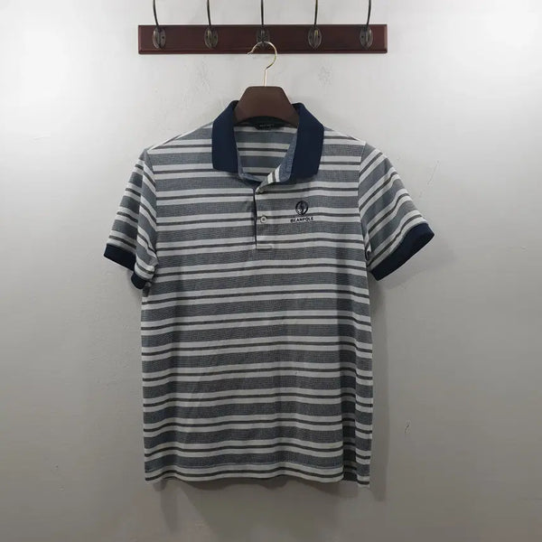 [BUNJANG] Beanpole Men's Blue Stripe Short-Sleeve Polo T-Shirt (L) / L 빈폴 남성 블루 스트라이프 여름 카라 데일리 반팔티셔츠