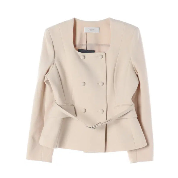 [BUNJANG] Jigott Square Neck Belted Wool Blend Double-Button Short Jacket / (새상품) 지고트 스퀘어넥 벨티드 울 블렌드 더블 버튼 숏 재킷