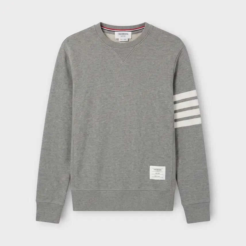[BUNJANG] Thom Browne Classic Grey Sweatshirt with Tricolor Stripe Detail / 3/ 톰브라운 사선완장 클래식 그레이 맨투맨