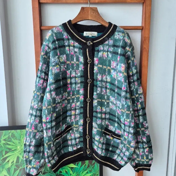 [BUNJANG] Vintage Japanese Lauren Check Jacket Cardigan Green Black / (JPN VTG) 수입빈티지.라렌 체크 자켓가디건 그린 블랙