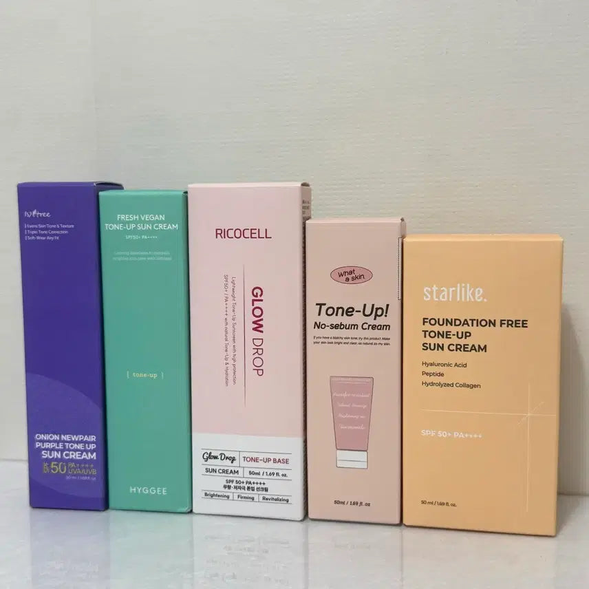 [BUNJANG] Isntree Onion Newpair Purple Tone-up Sun Cream, Hygge Fresh Vegan Tone-up Sun Cream, Ricocell Glow Drop Tone-up Base Sun Cream, Wadernskin Nocsebum Whitening Tone-up Cream, Starlike Pad Free Tone-up Sun Cream / 이즈앤트리 퍼플 휘게 리코셀 와더스킨 스타라이크 파데프리 톤업