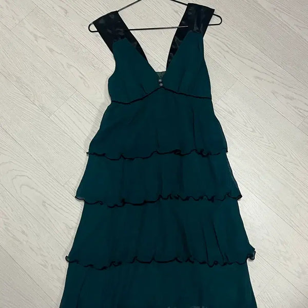 [BUNJANG] Deep Green Frill Tiered Dress / 딥그린 프릴 캉캉원피스