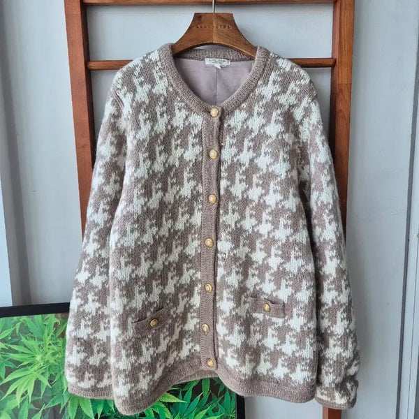 [BUNJANG] Japanese Vintage Check Pattern Cardigan (Beige/Brown) / (JPN VTG) 일본빈티지 체크 패턴 가디건 베이지브라운