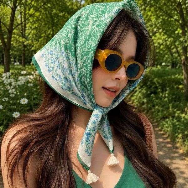 [BUNJANG] Floral Pattern Green Scarf / 테슬그린스카프